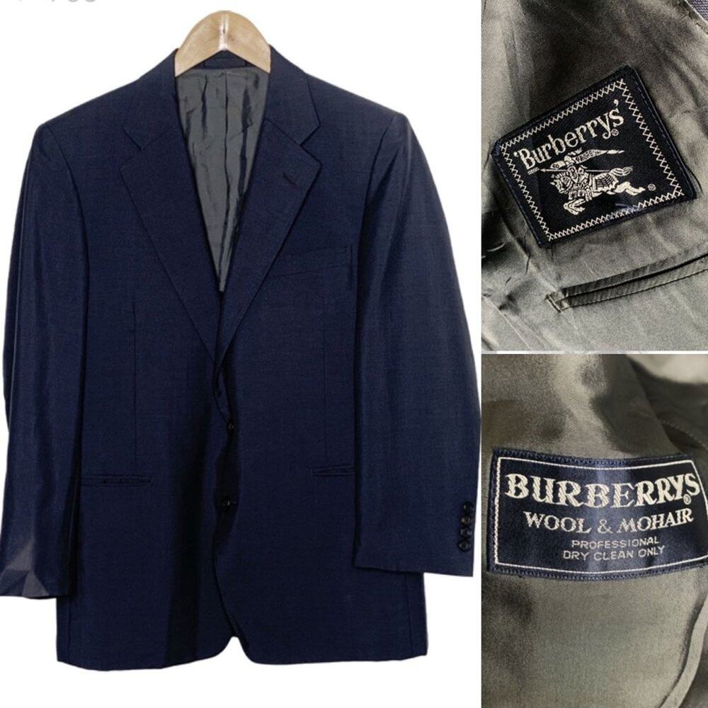 Burberrys Vintage Wool Mohair Blazer Jacket Men's Navy Blue 30 Designer